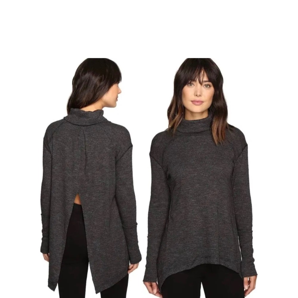 We The Free Free People Charcoal Gray Split Back Cowl Neck Tunic Top XS